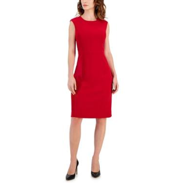 Imagem de Kasper Vestido feminino com detalhe de costura na cintura, Vermelho fogo, 50