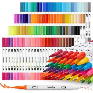 Imagem de Conjunto 100 cores Canetinhas Brush de Ponta Dupla para Livros de Colorir, Conjunto de Canetas Marcador Ponta Fina e Pincel Para Desenho, Presente Infantil, Presente Dia Das Crianças (100 cores)