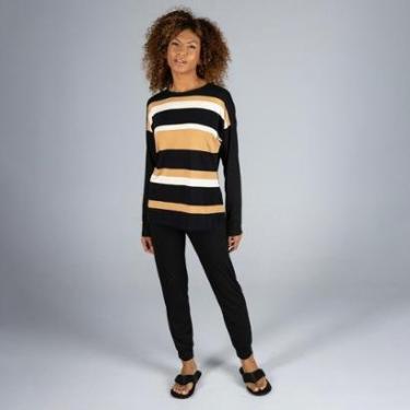 Imagem de Pijama Feminino Longo Listrado Almond com-Feminino