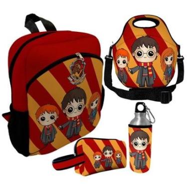 Imagem de Kit Escolar Infantil Mochila de Costas + Lancheira Térmica + Necessaire Plus + Squeeze de Alumínio-Unissex