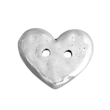 Imagem de KARMELLING 20 PC Antique Silver Alloy Hammered Metal Heart Buttons 2 Holes 19mm x 16mm (6/8" x 5/8")