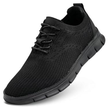 Imagem de Kundork Sapato social masculino casual confortável para caminhada, malha leve, respirável, Z1-all preto, 38