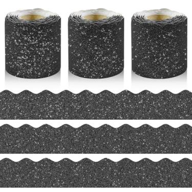 Imagem de Conjunto de bordas de quadro de avisos com glitter - 3 rolos de 98,4 m para decoração de quadro de avisos preto para sala de aula, escritório, material escolar e casa DIY - perfeito para professores,