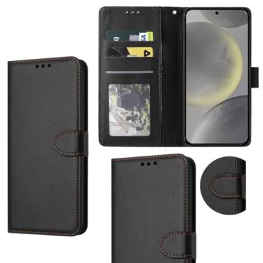 Imagem de Capa Carteira em Couro Compatível Samsung Galaxy S24 Plus Flip Case Premium com Porta Cartões, Preto