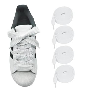 Imagem de NOQUBYS 2 pares de cadarços largos para Adidas Superstars, cadarços grossos de substituição para tênis, Branco, 63"