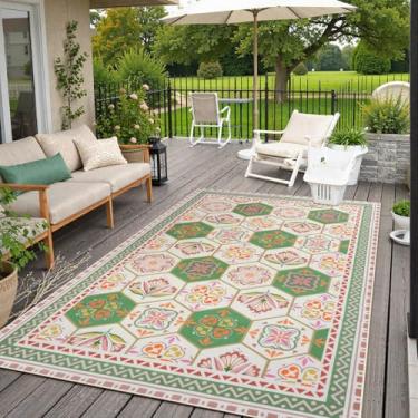 Imagem de Anidaroel Tapetes florais para ambientes internos e externos, 15 x 23 cm, tapete antiderrapante, tapete de área externa com flores laváveis para varanda, quintal, deck de piscina, sala de estar