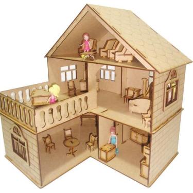 Imagem de Kit Casinha Bonecas + 21 Móveis Polly July Natural - Darama