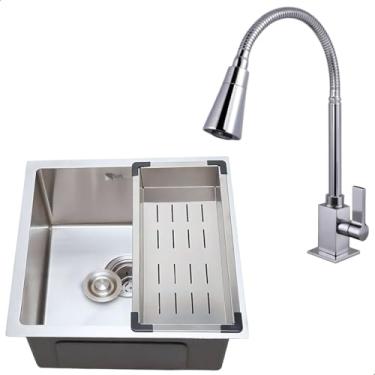 Imagem de Kit Cuba Cozinha Gourmet Quadrada 44x44 Inox 304 Escovada Completa Com Torneira 1/4 de Volta Cromada - SOFTINOX