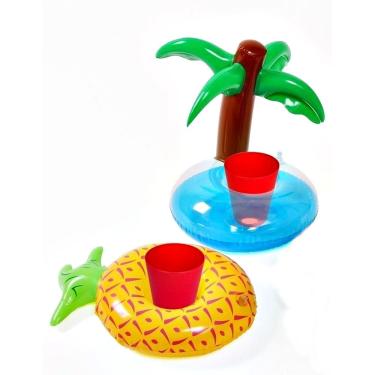 Imagem de Kit Boia Porta Copos Tropical 6 Abacaxi e 6 Coqueiro