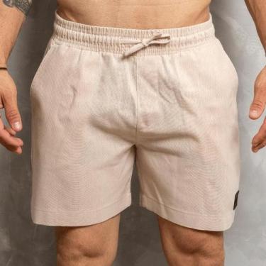 Imagem de Bermuda de Linho Masculina Elástico Casual Leve Respirável Academia Ca