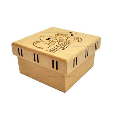 Imagem de Kit 15 Caixa Noivos Corte Desenho Passa Fita 10x10x5,5 Mdf Madeira - A