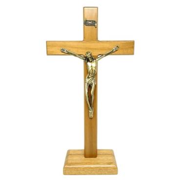 Imagem de Crucifixo de mesa madeira clara 23 cm