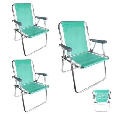 Imagem de Kit 3 Cadeira de Praia Alta Alumínio Lazy Sannet Verde Mormaii - 023568 Belfix