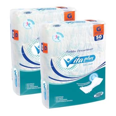 Imagem de Kit com 2 Pacotes Fralda Descartável G 100 Unidades Geriátrica Vita Plus Adulto Fita