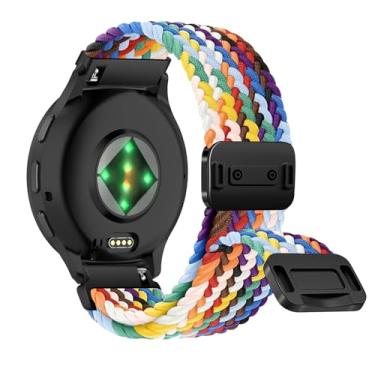 Imagem de RosMank Pulseira de relógio trançada de 22 mm compatível com Garmin Venu 3/Venu 2/Vivoactive 4/Active, pulseira de substituição de tecido de nylon para Garmin Forerunner 265/Forerunner 255, arco-íris