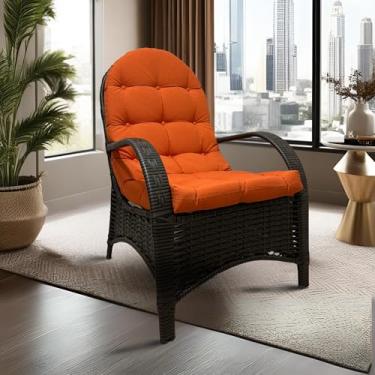 Imagem de Cadeira Fixa Com Almofada Poltrona Descanso Ergonômica para Varanda Área Externa Junco Espuma Macia Tecido Impermeávl (Coral)