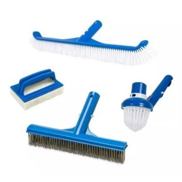 Imagem de Kit Limpeza Piscina  Escovas + Esponja De Mão Limpa Borda+ESCOVA AÇO -