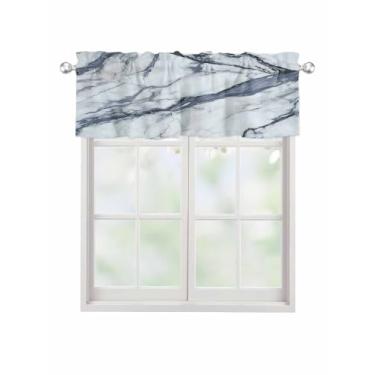 Imagem de Cortina de sanefa de mármore cinza branco para janelas Kithchen, cortina moderna abstrata, tratamento de janela, cinza, ombré, varão sanefas para quarto/sala de estar/banheiro, 137 x 45 cm
