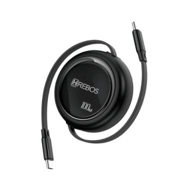 Imagem de Cabo Carregamento Rápido Dual Type C 100W - Hrebos Premium, Preto