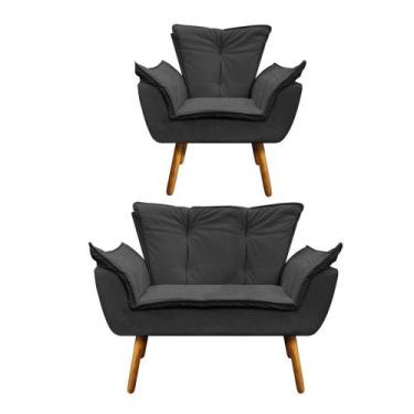 Imagem de Kit 01 Namoradeira e 01 Poltrona Opala material sintético Pés Palito -