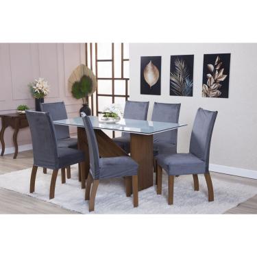 Imagem de Kit Capa de Cadeira 4 Peças Suede Veludo Sala de Jantar Protege o Estofado Renova o Visual Cinza