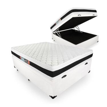 Imagem de Cama Box Baú Casal + Colchão Espuma D45 - Castor - Black White Double Face 138x188x69cm Branco