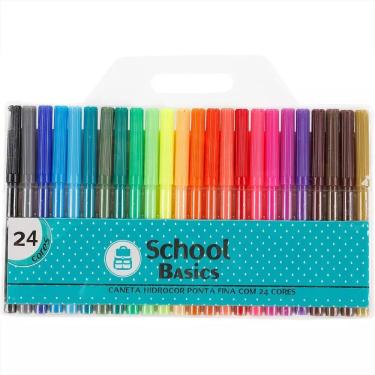 Imagem de School Basics Caneta Hidrocor Ponta Fina 24 Cores para Desenho e Contorno