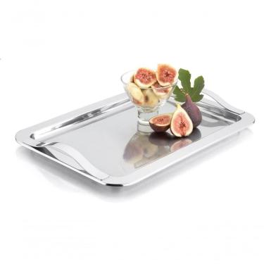 Imagem de Bandeja Inox Grande 42x28 Com Alças Mulituso Retangular Servir Decoração Decorativa Aço Inoxidável
