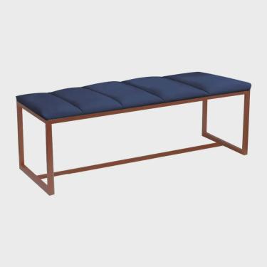 Imagem de Calçadeira Industrial Carla 140cm Casal Quarto Box Cama Ferro Bronze Suede Azul Marinho - Ahz Móveis