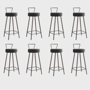 Imagem de Kit 08 Banqueta Alta Com Encosto Tais Eiffel Cozinha Bar Bistrô Ferro Marrom Suede Cinza - Ahz Móveis