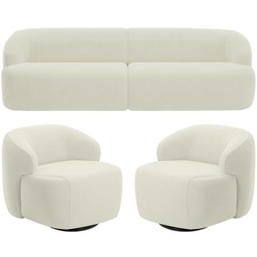 Imagem de Sofá 3 Lugares Curvo Orgânico com 02 Poltronas Para Sala Living 220cm Barolo L06 Veludo Bege - Lyam Decor