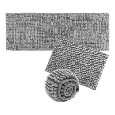 Imagem de Kit Tapete Bolinha Passadeira Antiderrapante - Cinza