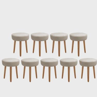 Imagem de Kit 09 Banqueta Alta Julia Industrial 55cm Pé Palito Madeira Sintético Bege - Ahz Móveis