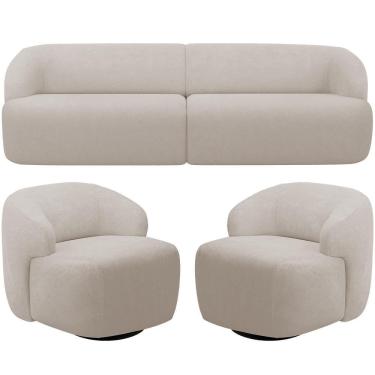 Imagem de Sofá 4 Lugares Curvo Orgânico Com 02 Poltronas Living 280cm Barolo L06 Bouclê Bege