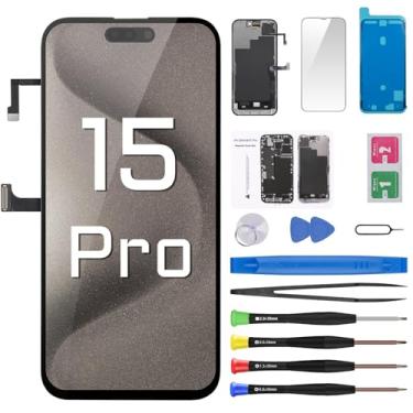 Imagem de Risidamoy Substituição de tela para iPhone 15 Pro com cabo flexível para fone de ouvido, sensor de luz ambiente, visor LCD sensível ao toque, digitalizador, conjunto completo com kits de ferramentas