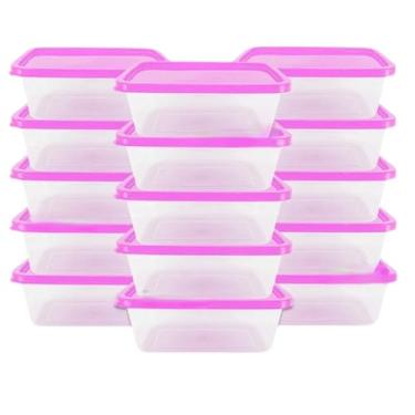 Imagem de Jogo 10 Potes 500ml Transparente Marmita Fitness Organizador Microondas Freezer (ROSA, 15pcs)
