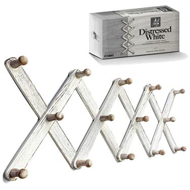 Imagem de Mercurial Trade Cabide expansível de madeira – ganchos de madeira de pinheiro montados na parede sanfonada – cavilhas vintage feitas à mão – pendurar casaco, jaqueta, chapéu, trela, toalha, caneca,