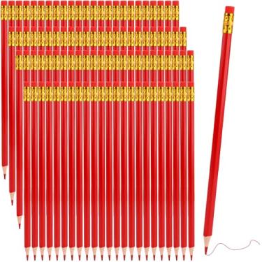 Imagem de 96 lápis vermelhos com borracha, lápis redondos pré afiados, apagável, caneta de verificação de madeira vermelha nº 2, caneta corretora HB para material de escritório escolar, mapa de avaliação, teste