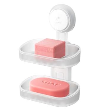 Imagem de TAILI Ventosa de suporte de saboneteira de camada dupla, suporte de esponja forte para chuveiro, sem ferramentas, economia de sabão para banheiro, banheira e pia de cozinha, acessórios de chuveiro
