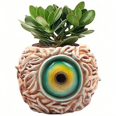 Imagem de Vaso de plantas de olho de monstro laranja criativo exclusivo, vaso de plantas suculentas de resina com drenagem, para decoração de jardim ao ar livre e decoração de arte doméstica (laranja)