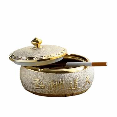 Imagem de Cinzeiros de mesa de cerâmica cinzeiro de mesa com tampa criatividade simples moderno à prova de vento para fumar para uso doméstico escritório ornamentos (tamanho: dourado A)