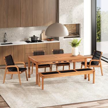 Imagem de Conjunto 4 Cadeiras 1 Banco 1 Mesa 180cm - Varanda Coberta/Área Gourmet Traço Stain Jatobá/Corda Preto