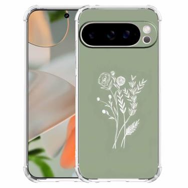 Imagem de malegaon Flor verde estética abstrata minimalista estampa floral, capa completa de TPU macio moderno para Google Pixel 9 Pro XL