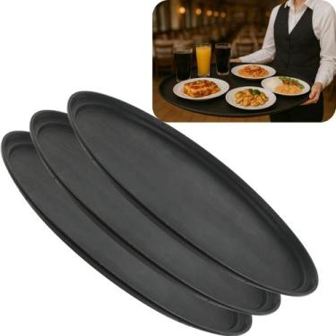 Imagem de Kit 3 Bandejas Garçom Oval 56x68cm Para Servir Antiderrapante Emborrac