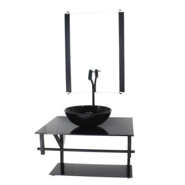 Imagem de Gabinete Vidro Banheiro 60Cm Ap Cuba Redonda Preto Full - Cubas E Gabi