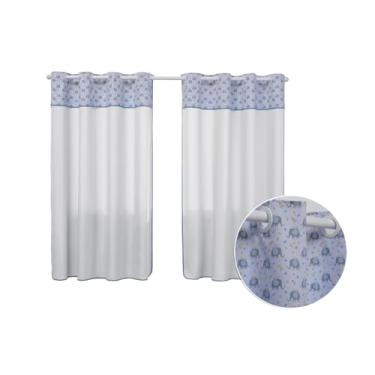 Imagem de Cortina para Quarto Menino Menina 2,00M x 1,40M Decorativa Alegre Ótimo Acabamento e Barato (ELEFANTE BRANCOO E AZUL)