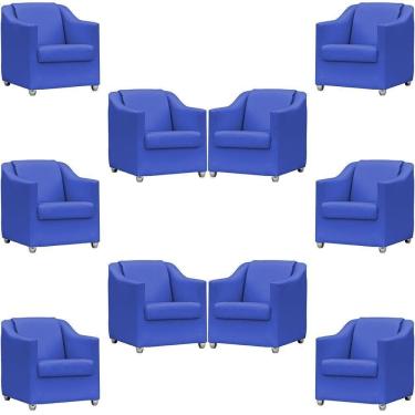Imagem de Kit 10 Poltronas Mila Corino Cores Pé De Plástico Cromado - Azul-royal Corino
