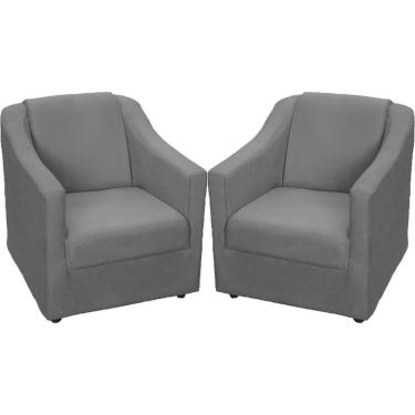 Imagem de Kit 2 Poltronas Mila Pé De Plástico Cromado - Cinza Suede