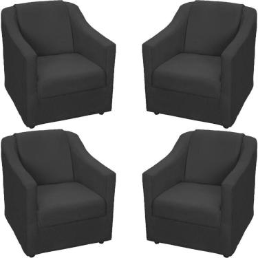 Imagem de Kit 4 Poltronas Mila Pé De Plástico Cromado - Preto Suede