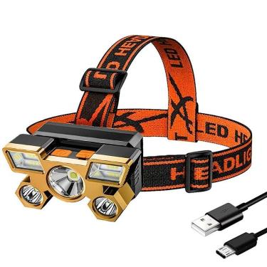 Imagem de Lanterna De Cabeça 5 Led`s Super Forte Recarregável Resistente A Água Carregamento Via Usb
